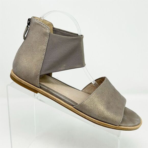 Eileen Fisher Women's Metallic Gray Silver Leather Back Zipper Sandals Size 8.5 - Picture 1 of 12